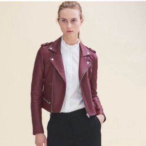 Maje Lamb Leather Bordeaux Basilta Moto Jacket NWOT in Burgundy